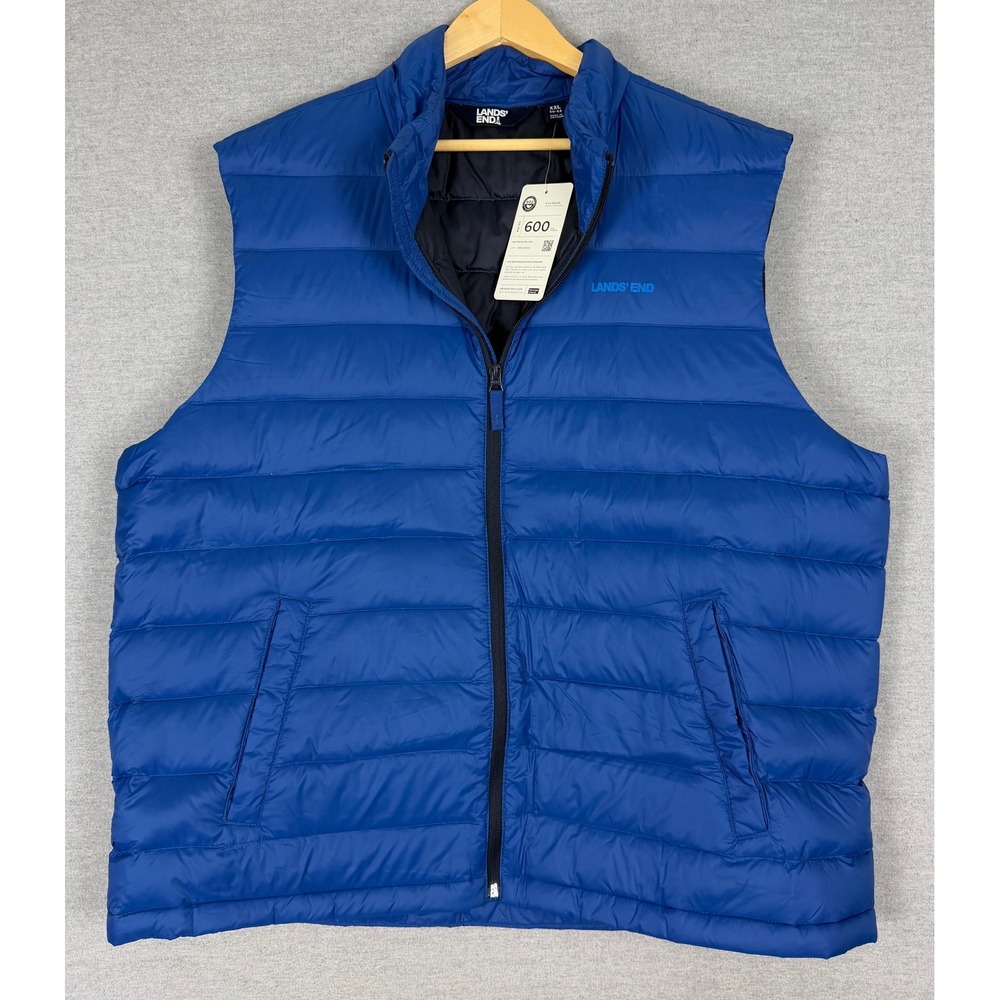 Lands End Mens 600 Fill Down Puffer Vest Blue XXL NWT